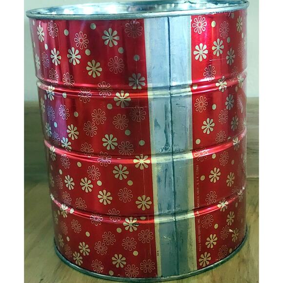 Vintage 7" Hills Brothers / Bros Coffee Can Red Atomic MCM Snowflakes No Lid - Picture 2 of 14